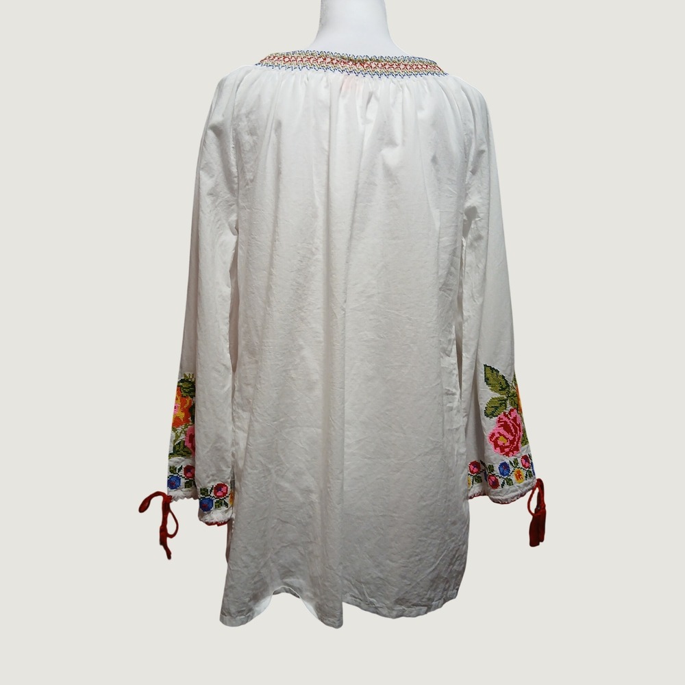 Royal Moda Womens White Floral Cross Stitch Embroidered Cotton Peasant Blouse L - Picture 3 of 8